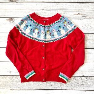 Mini Boden Red Snowman Cardigan Sweater